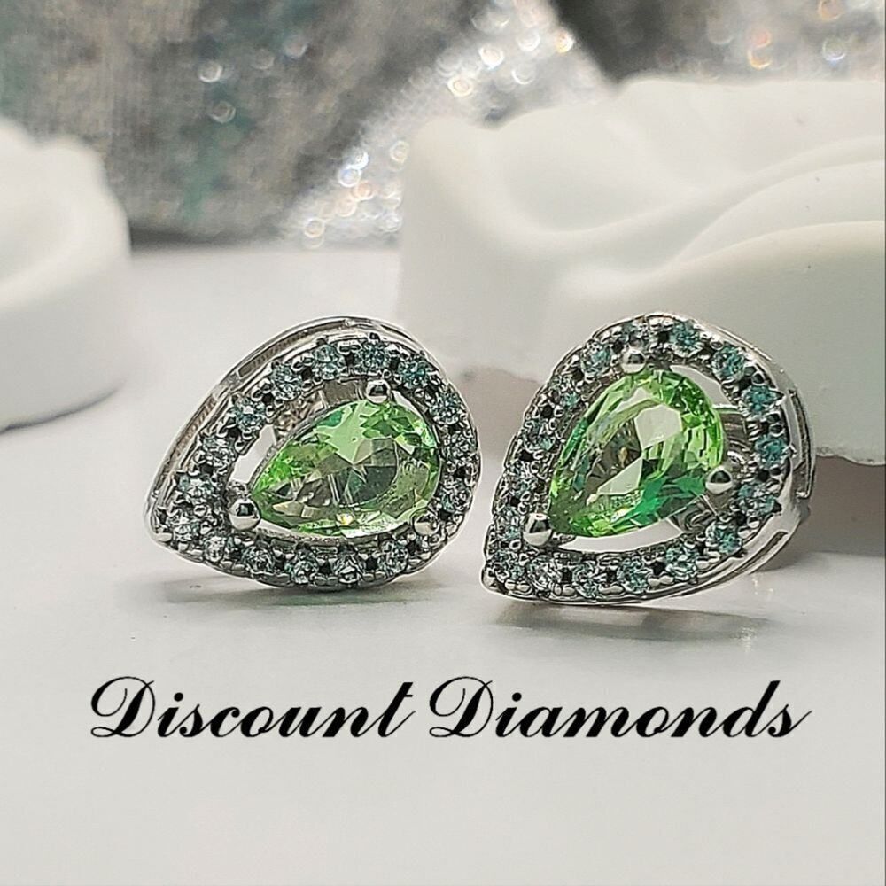 1 Ct. Green Tear Drop Radiant Cut Halo Moissanite Stud 925 Silver - …